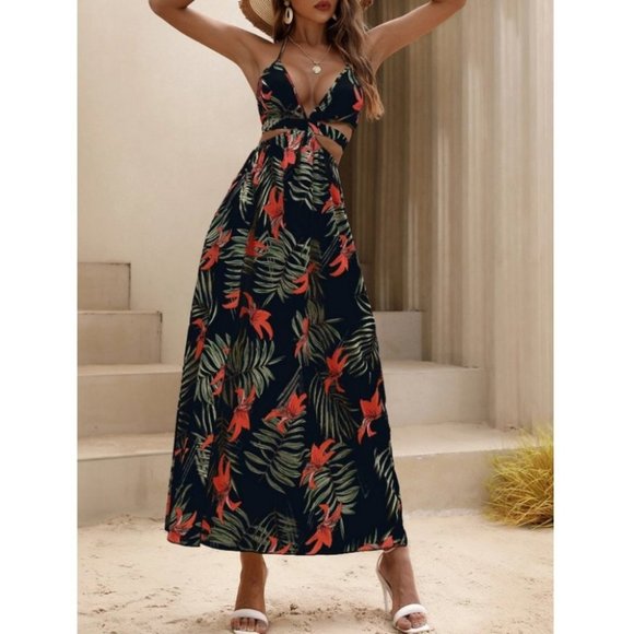 Tropical print thigh slit maxi dress - Picture 7 of 7